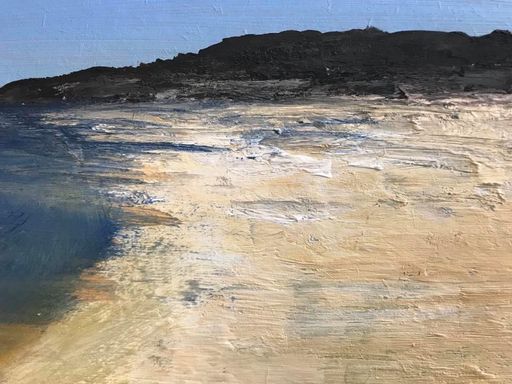 An acrylic painting of a beach